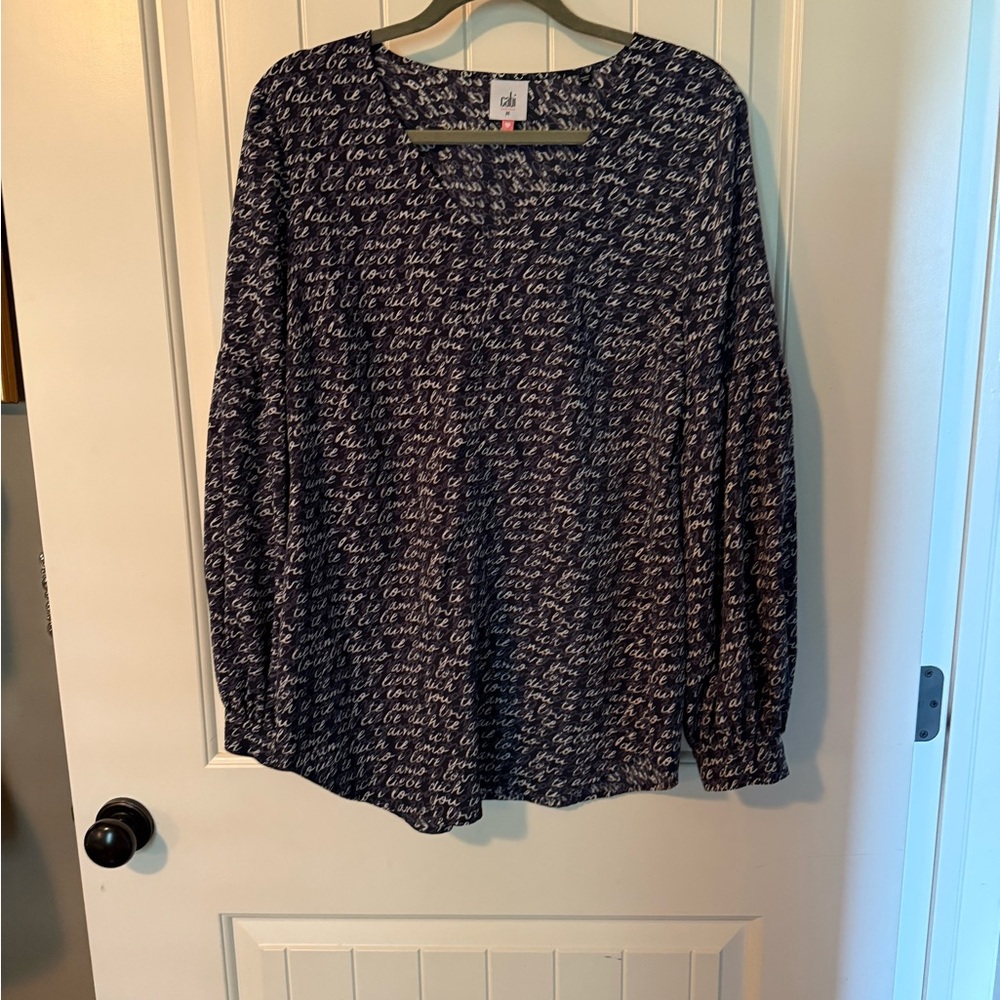 CAbi Black and White Long Sleeve Blouse